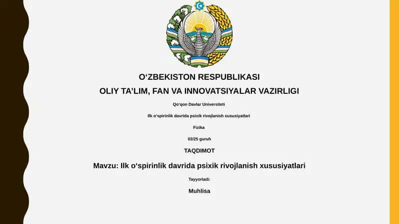 Ilk oʻspirinlik davrida psixik rivojlanish xususiyatlari