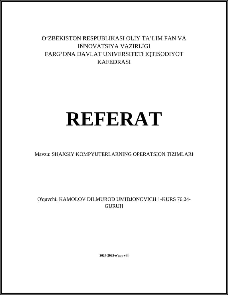 SHAXSIY KOMPYUTERLARNING OPERATSION TIZIMLARI