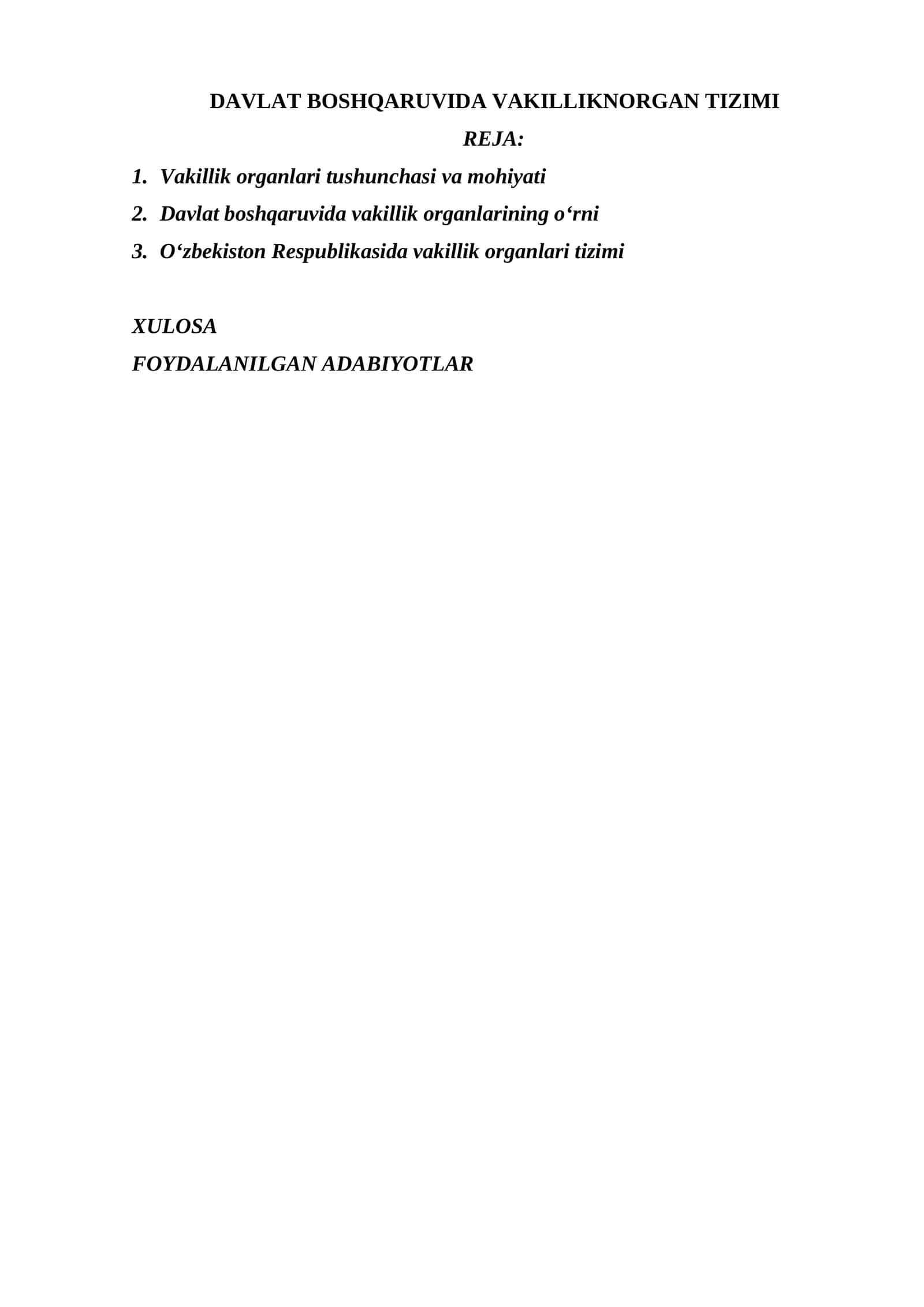 DAVLAT BOSHQARUVIDA VAKILLIKNORGAN TIZIMI