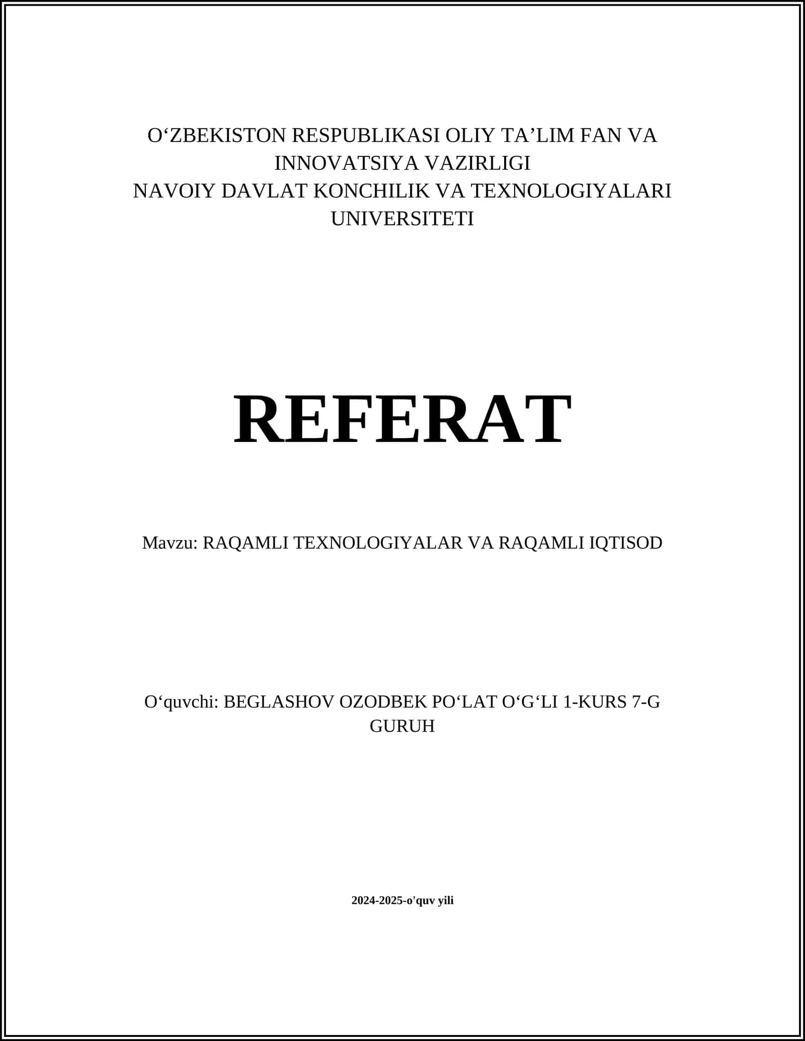 RAQAMLI TEXNOLOGIYALAR VA RAQAMLI IQTISOD