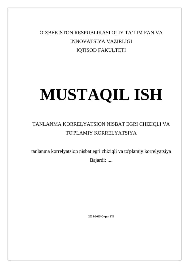 Tanlanma korrelyatsion nisbat egri chiziqli va to'plamiy korrelyatsiya