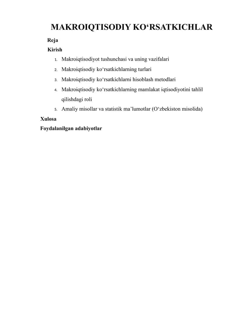 MAKROIQTISODIY KO‘RSATKICHLAR