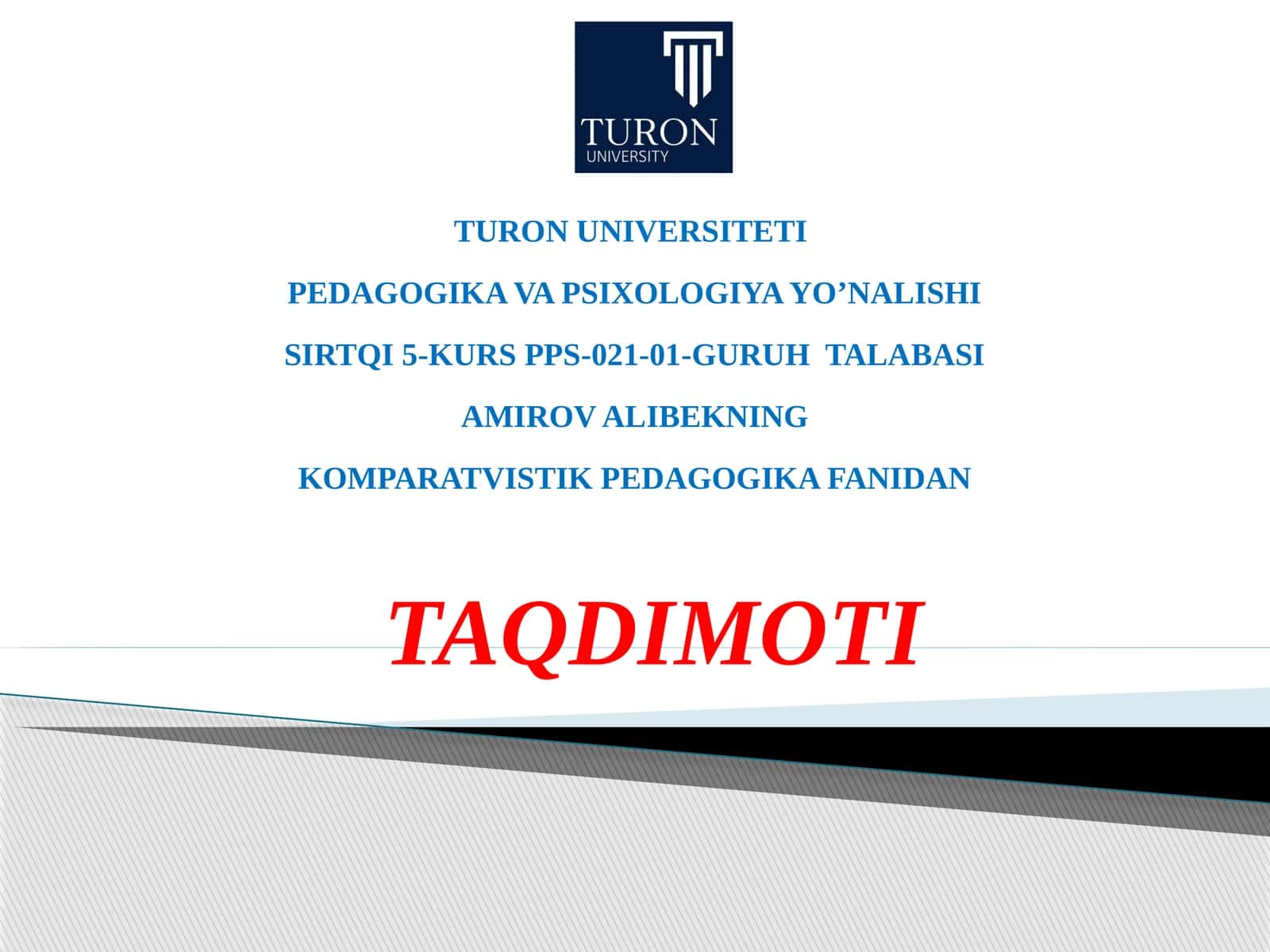 Komparativistlik pedagogika fani. Avstraliya ta'lim taraqqiyoti