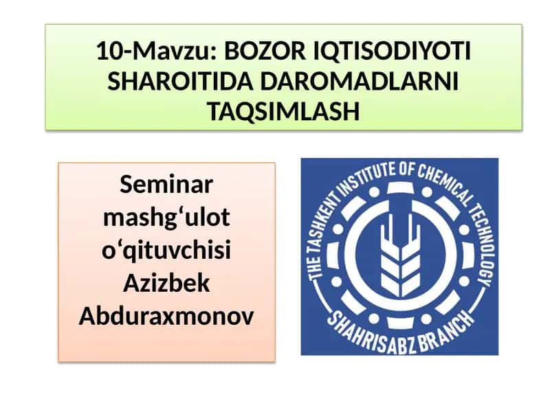 BOZOR IQTISODIYOTI SHAROITIDA DAROMADLARNITAQSIMLASH