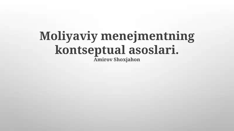 Moliyaviy menejmentning kontseptual asoslari