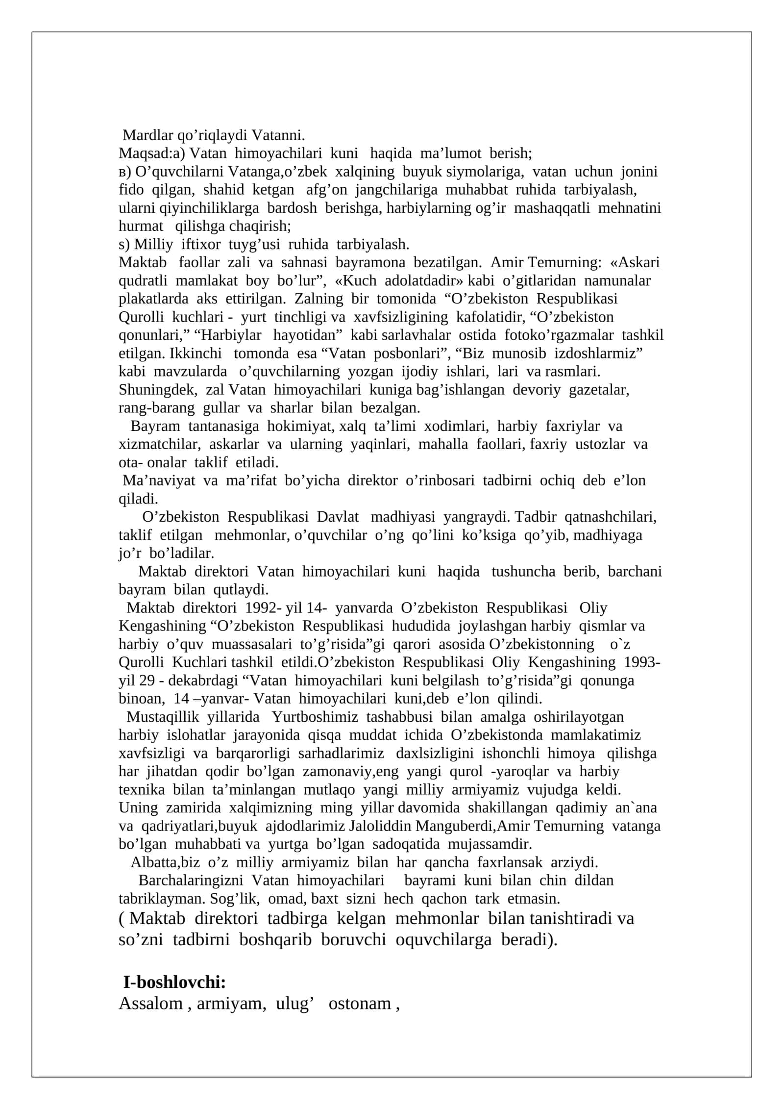 Mardlar qo’riqlaydi Vatanni