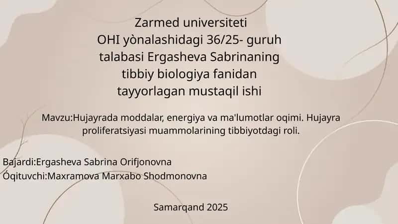 Hujayra moddalar, energiya va ma'lumotlar oqimi