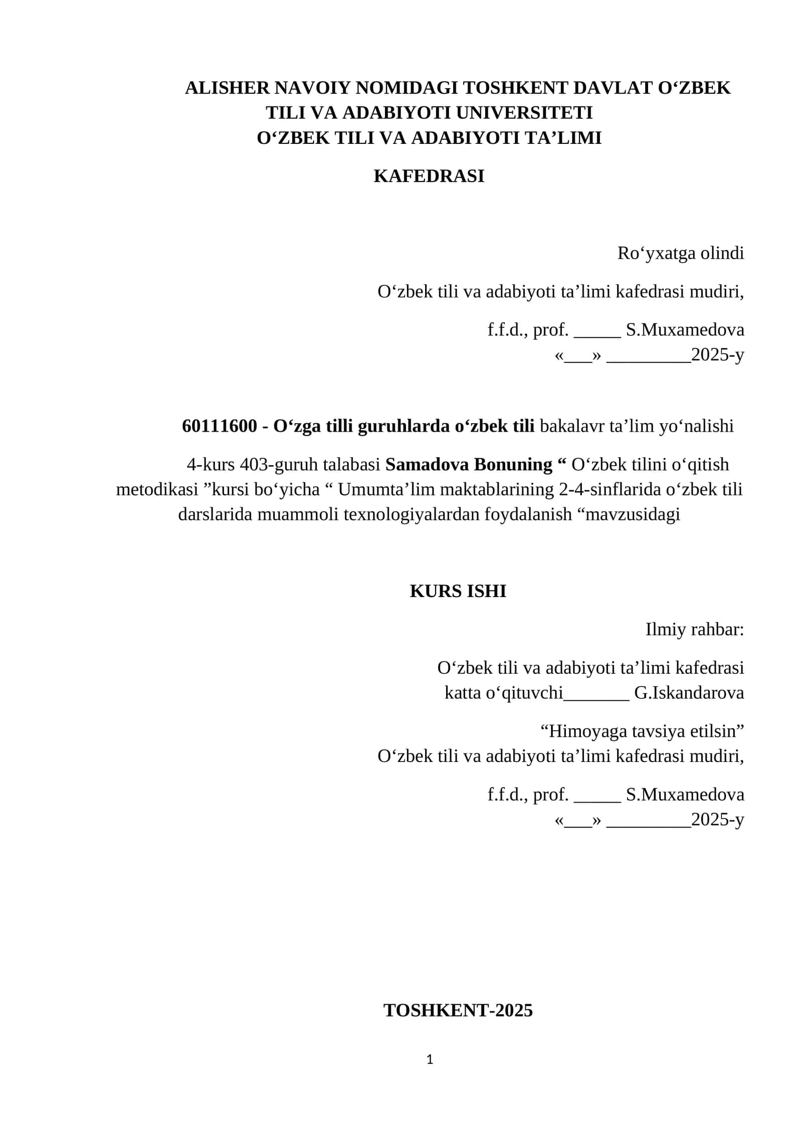 O‘zbek Tilini o‘qitish metodikasi