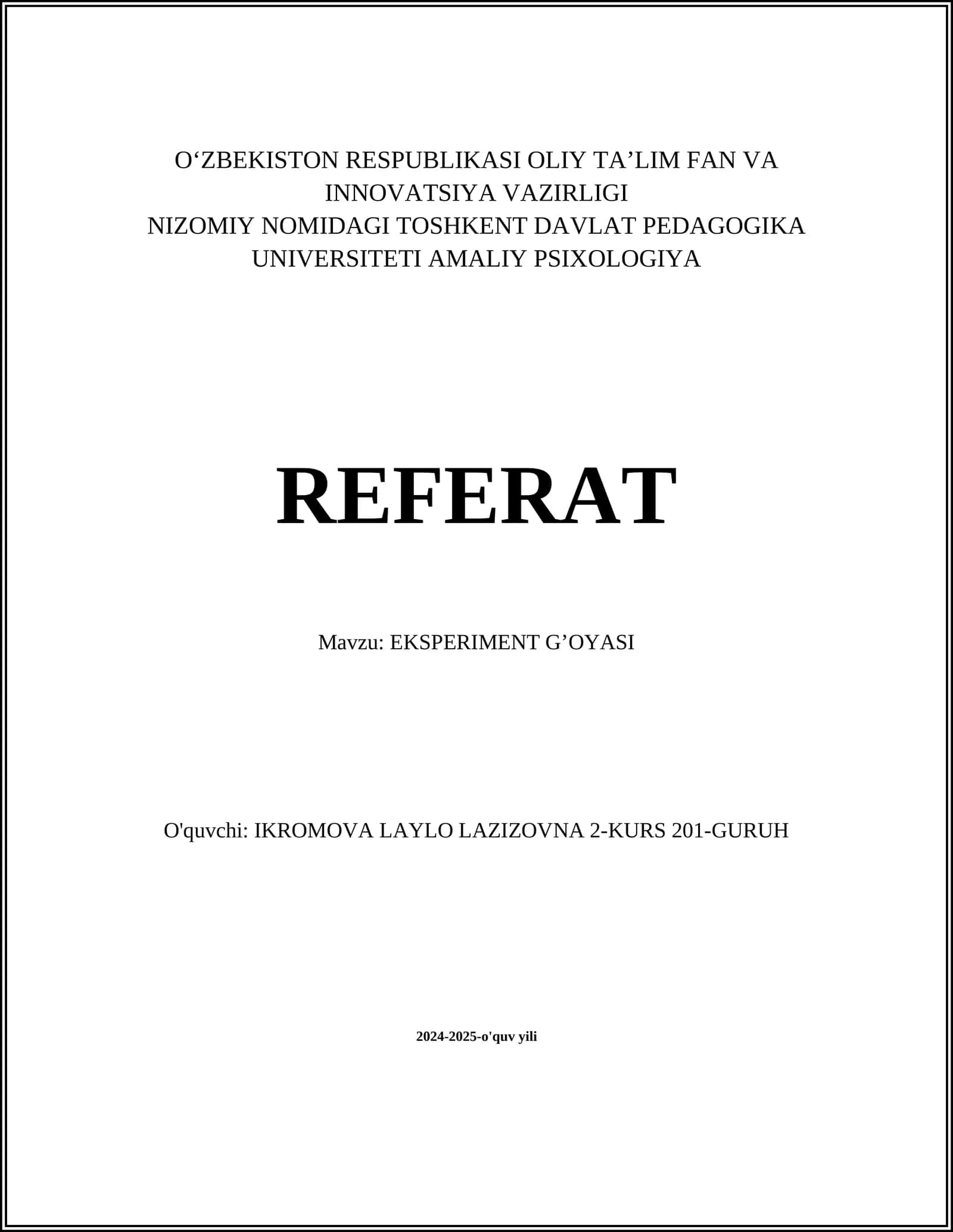 EKSPERIMENT G’OYASI