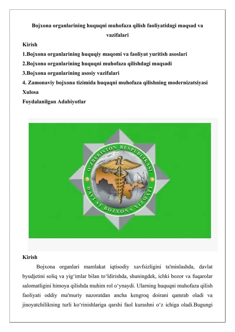 Bojxona organlarining huquqni muhofaza qilish faoliyatidagi maqsad va vazifalari