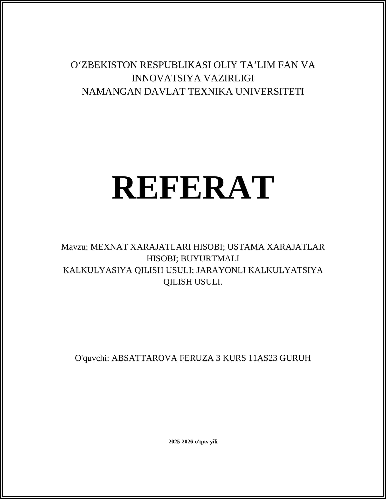 Mexnat Xarajatlari Hisobi