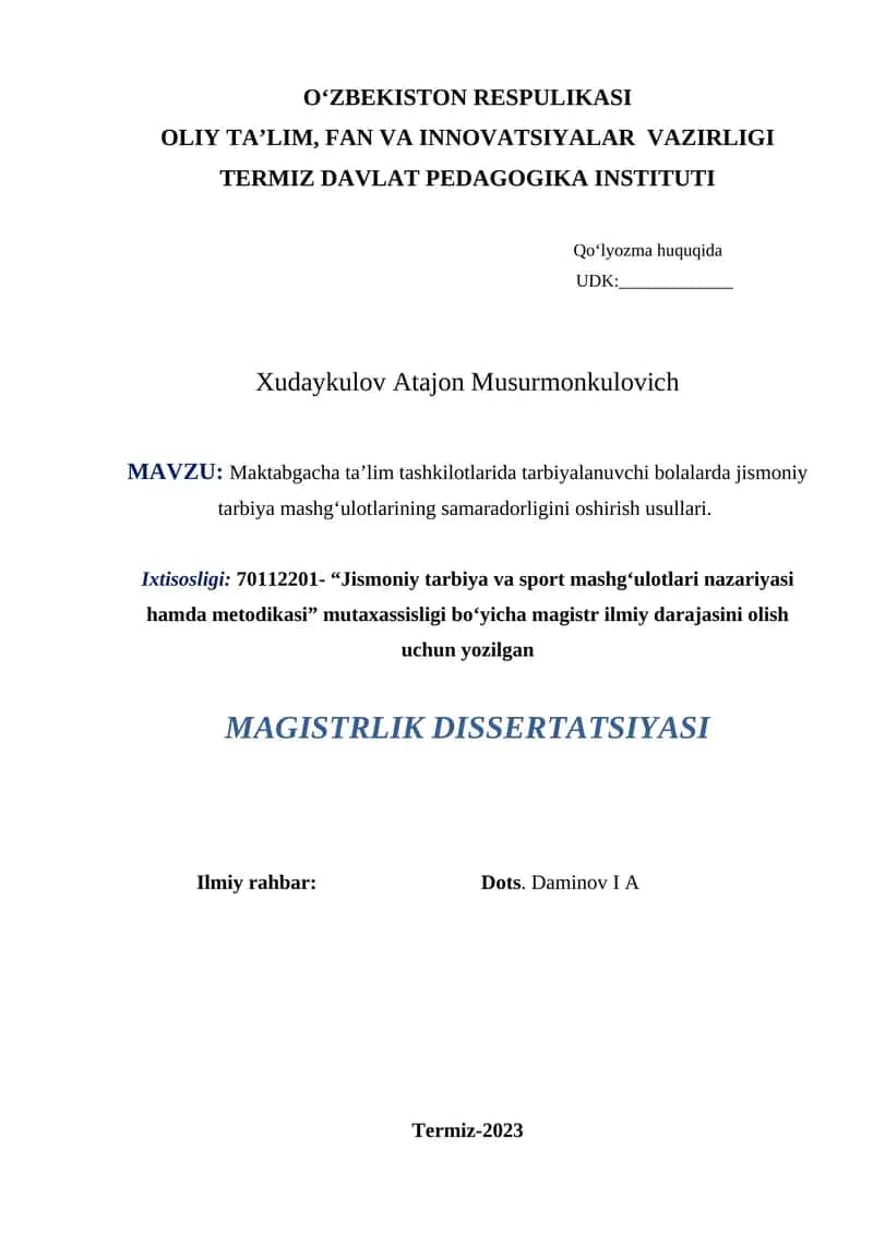 Maktabgacha ta’lim tashkilotlarida tarbiyalanuvchi bolalarda jismoniy tarbiya mashg‘ulotlarining samaradorligini oshirish usullari