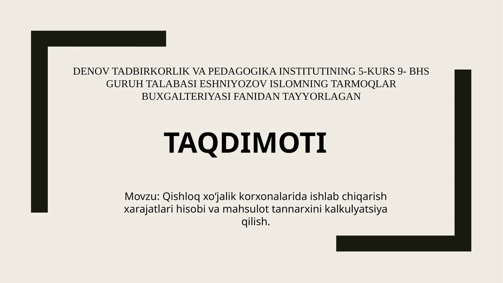 Tarmoqlar Buxgalteriyasi Fanidan Taqdimot
