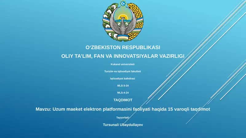 Uzum maeket elektron platformasini faoliyati haqida 15 varoqli taqdimot