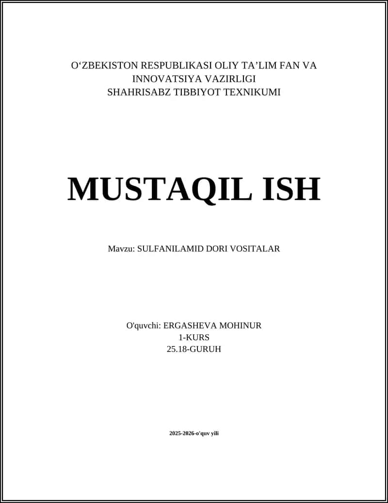SULFANILAMID DORI VOSITALAR