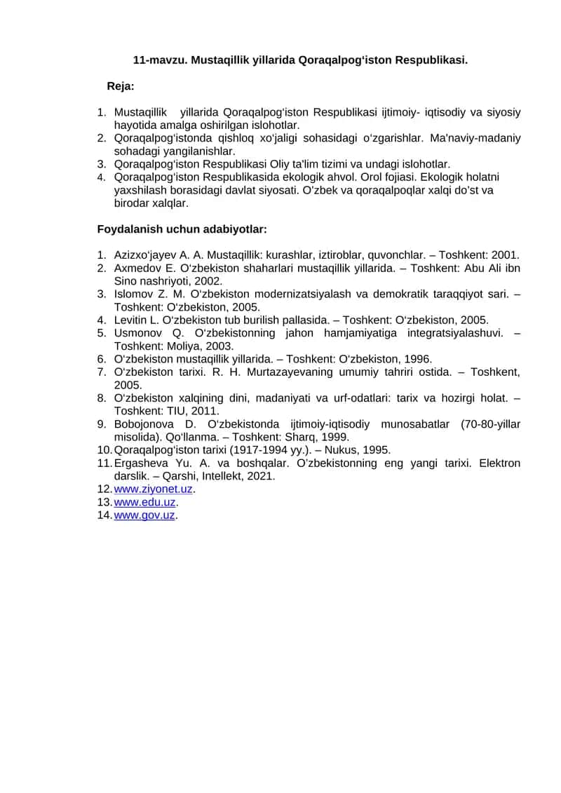 Mustaqillik yillarida Qoraqalpog‘iston Respublikasi