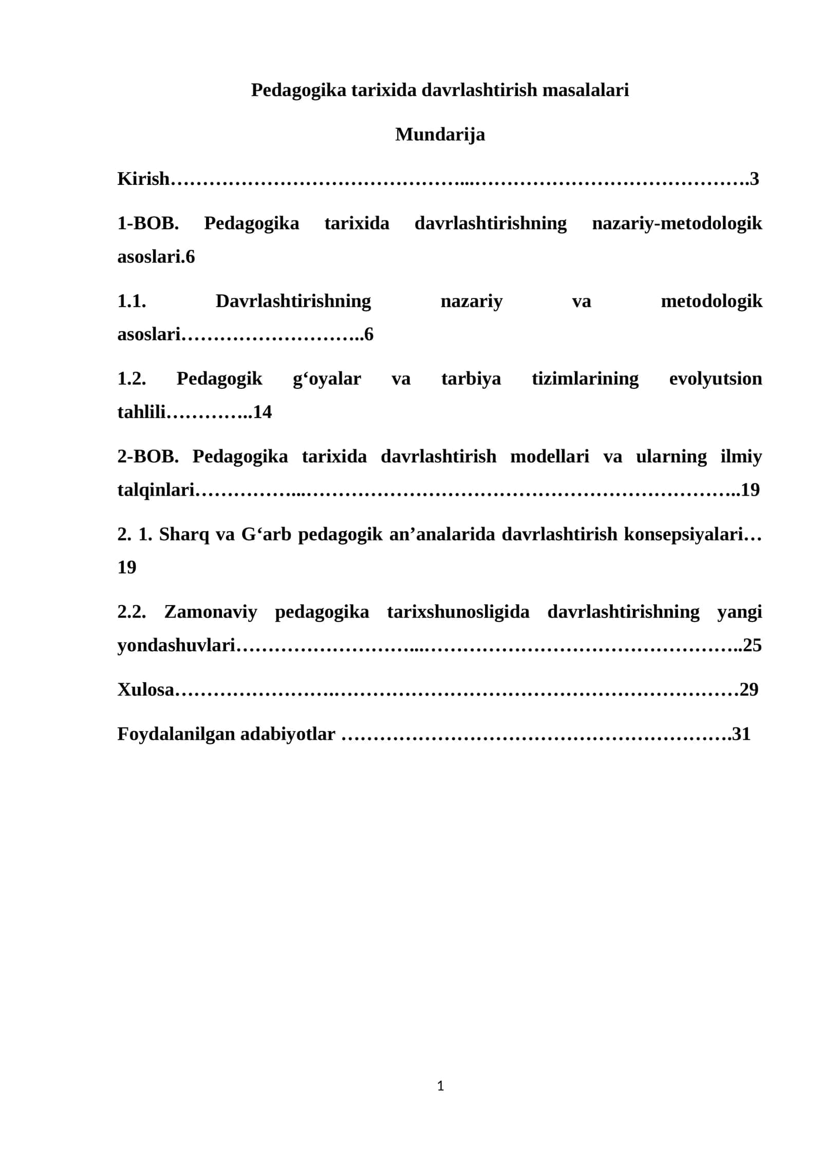 Pedagogika tarixida davrlashtirish masalalari