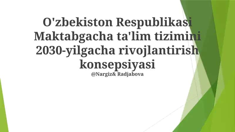 O'zbekiston Respublikasi Maktabgacha ta'lim tizimini 2030-yilgacha rivojlantirish konsepsiyasi