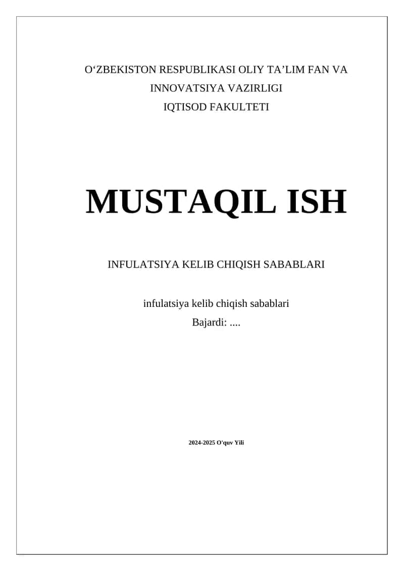 Infulatsiya kelib chiqish sabablari