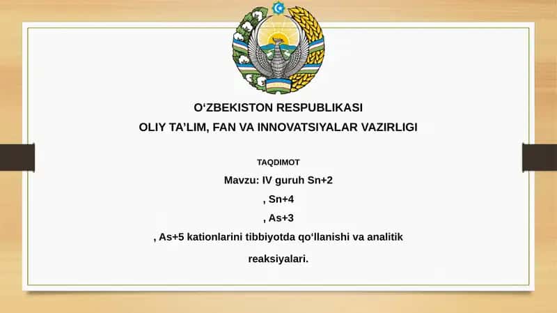 IVguruhSn+2, Sn+4, As+3, As+5 kationlarini tibbiyotda qo'llash