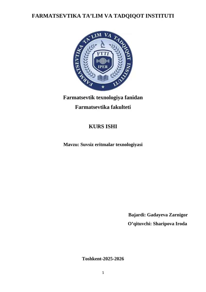 Suvsiz eritmalar texnologiyasi