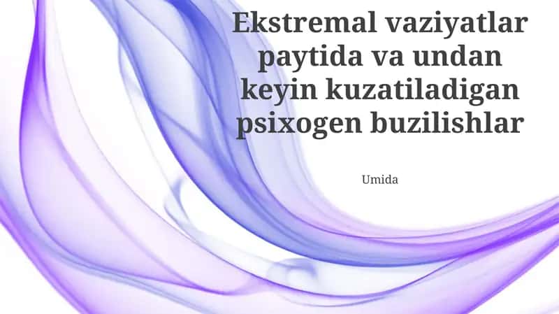 Favqulodda Vaziyatlarda O'tkir Stress Reaksiyasi va Psixopatologiya