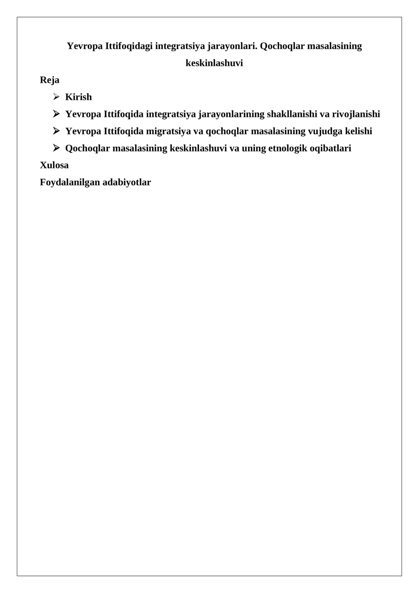 Yevropa Ittifoqidagi integratsiya jarayonlari