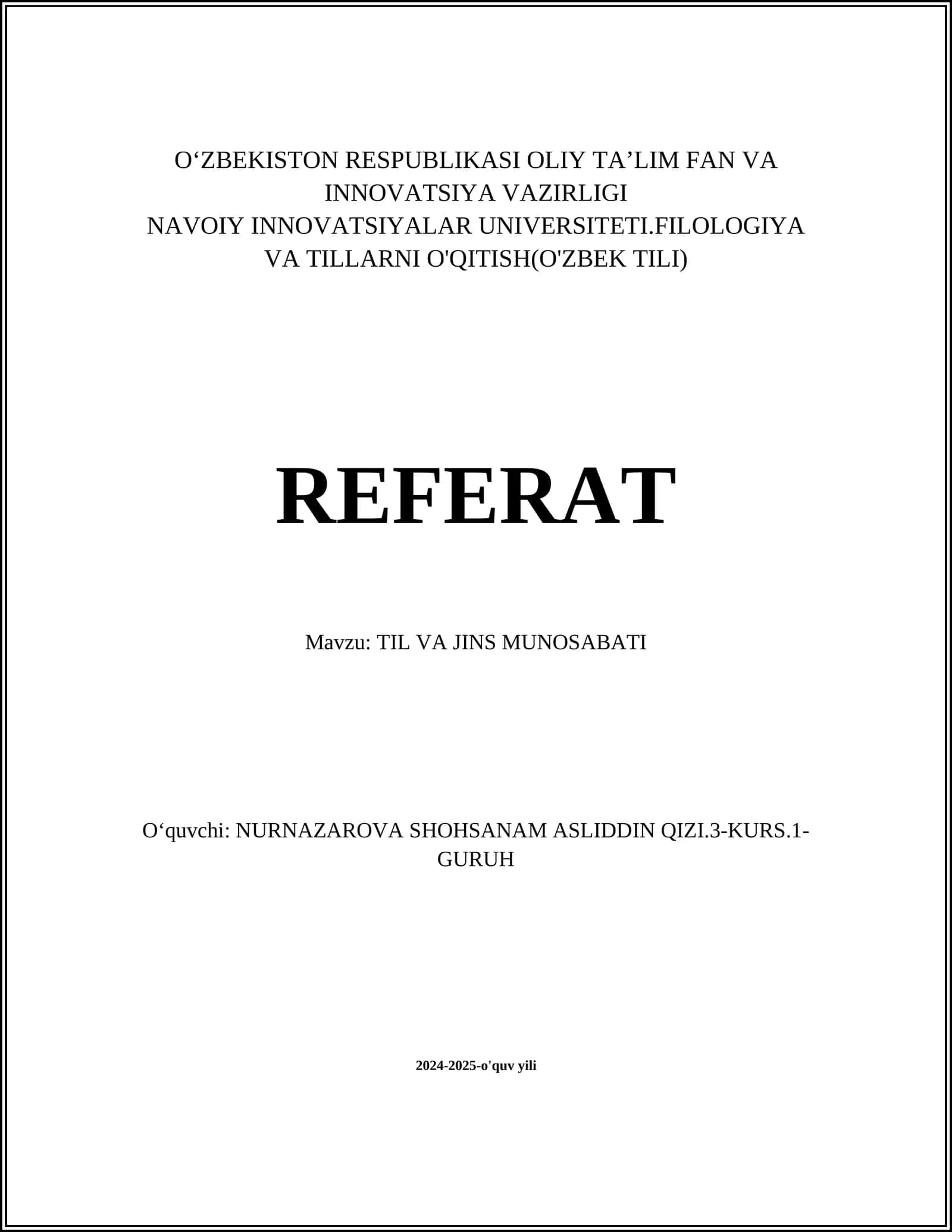 TIL VA JINS MUNOSABATI