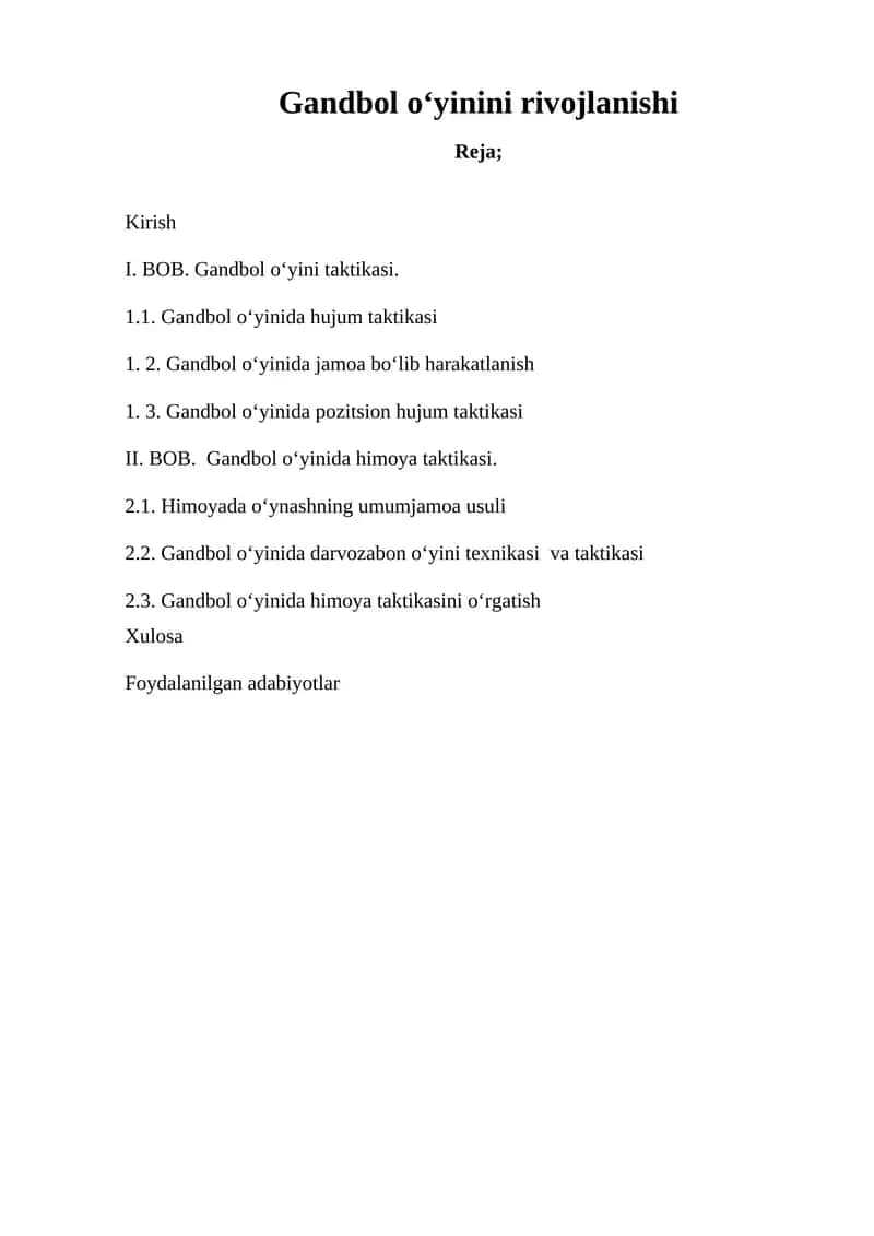 Gandbol o‘yini taktikasi