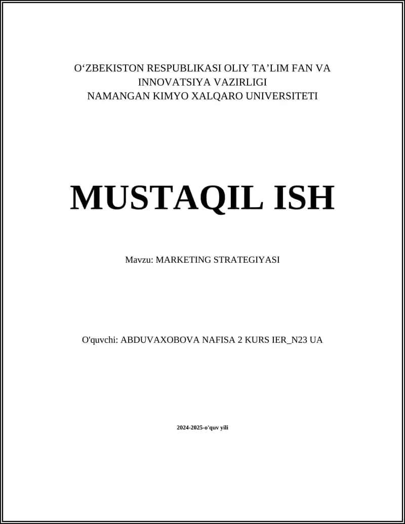 MARKETING STRATEGIYASI