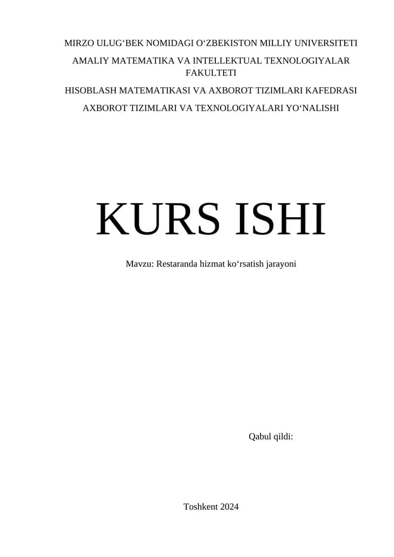 Restaranda hizmat ko‘rsatish jarayoni
