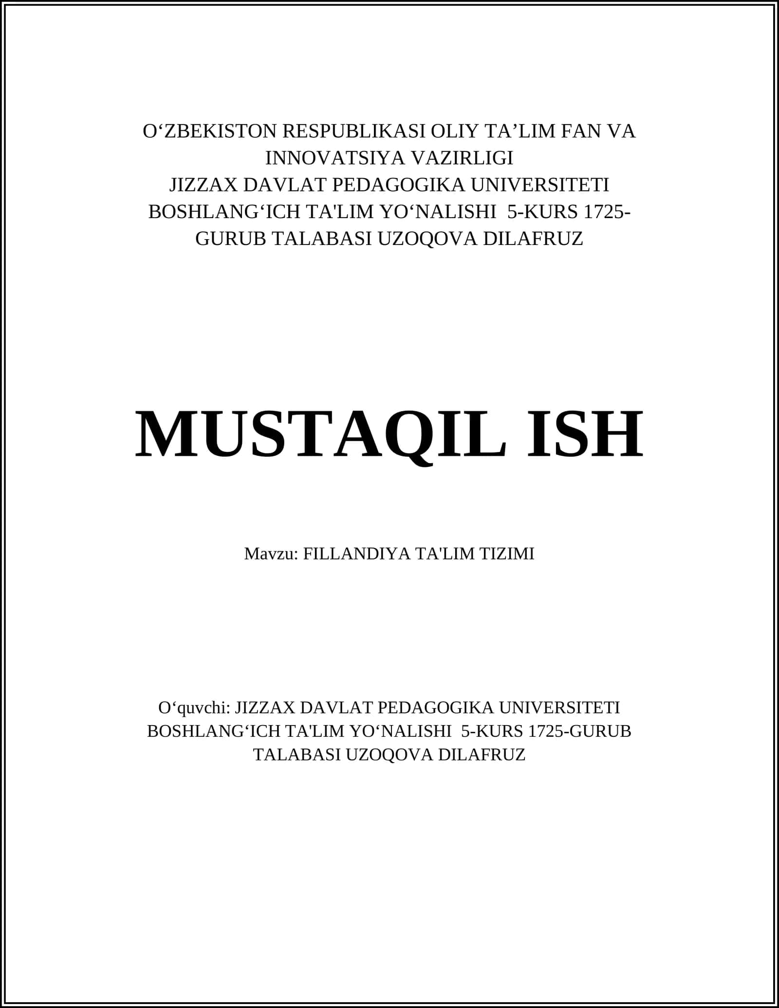 FILLANDIYA TA'LIM TIZIMI