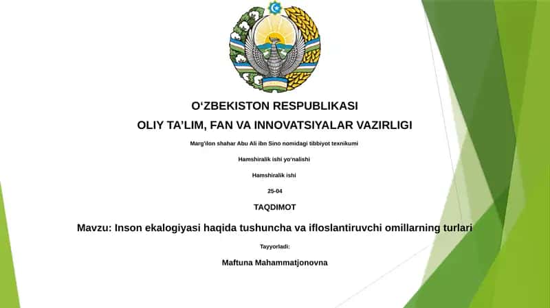 Inson ekologiyasi haqida tushuncha va ifloslantiruvchi omillarning turlari