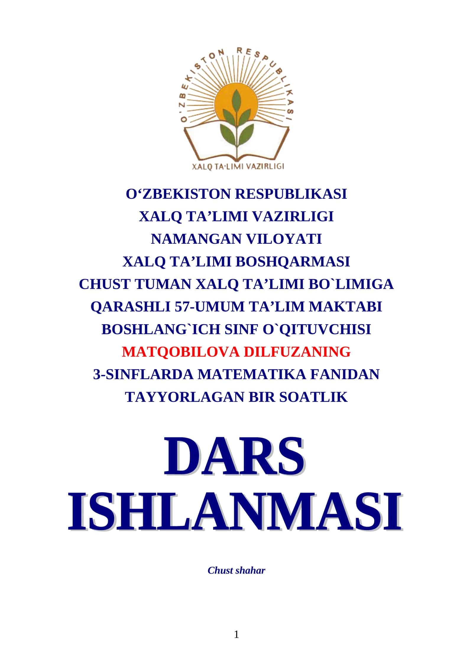 3-SINFLARDA MATEMATIKA FANIDAN TA’LIM MAKTABI