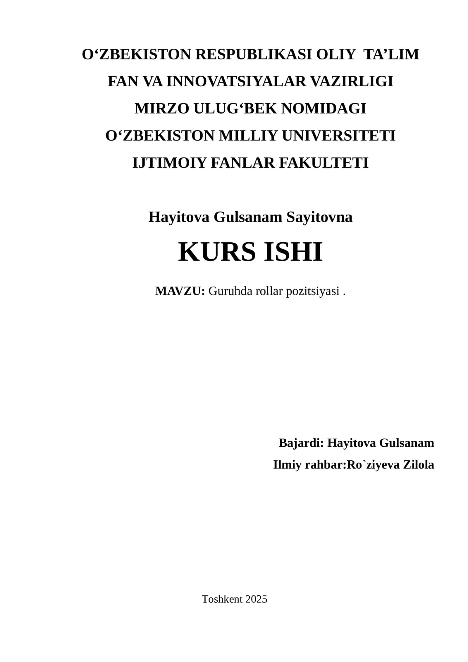 Guruhda rollar pozitsiyasi