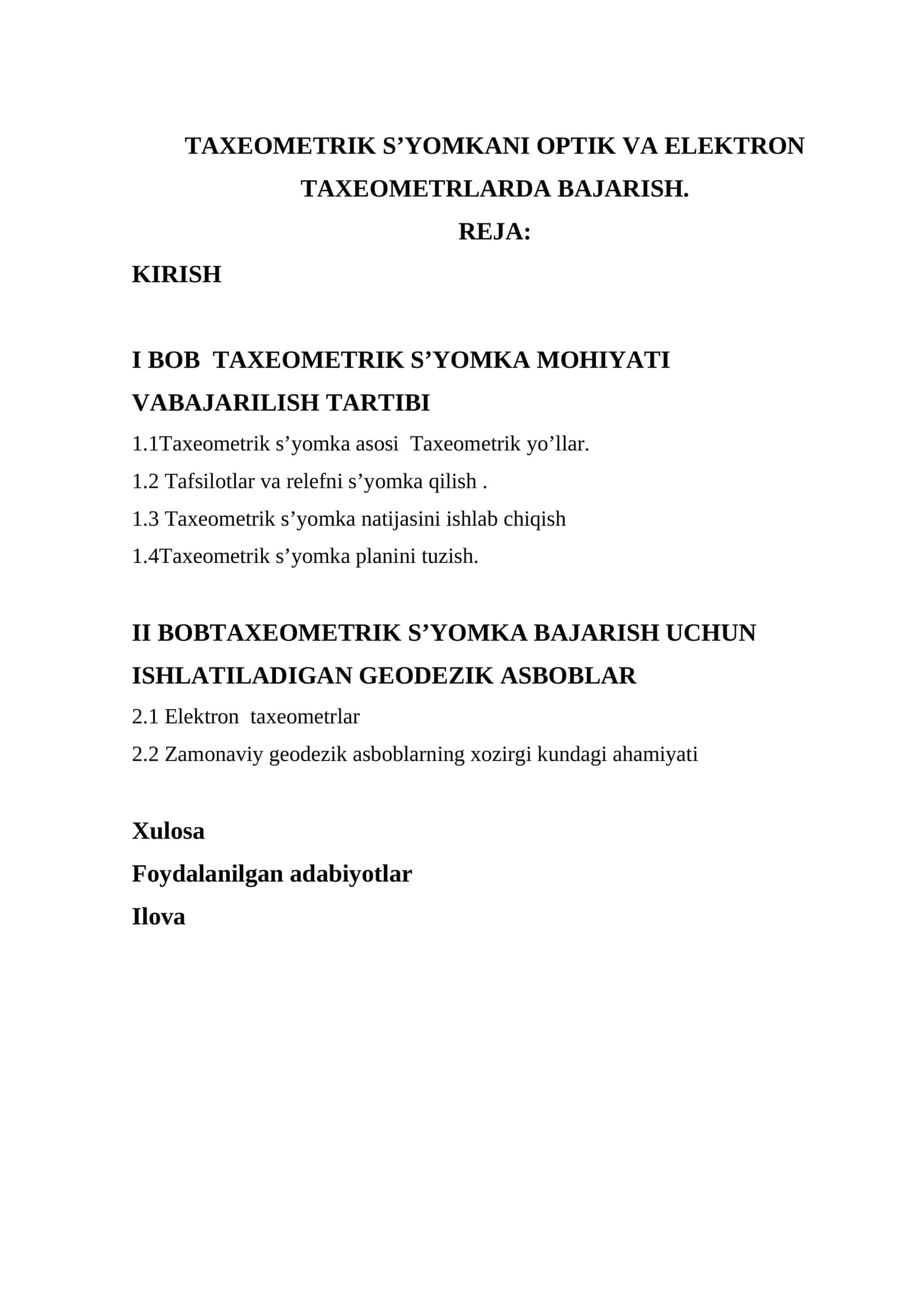 TAXEOMETRIK S’YOMKANI OPTIK VA ELEKTRON TAXEOMETRLARDA BAJARISH