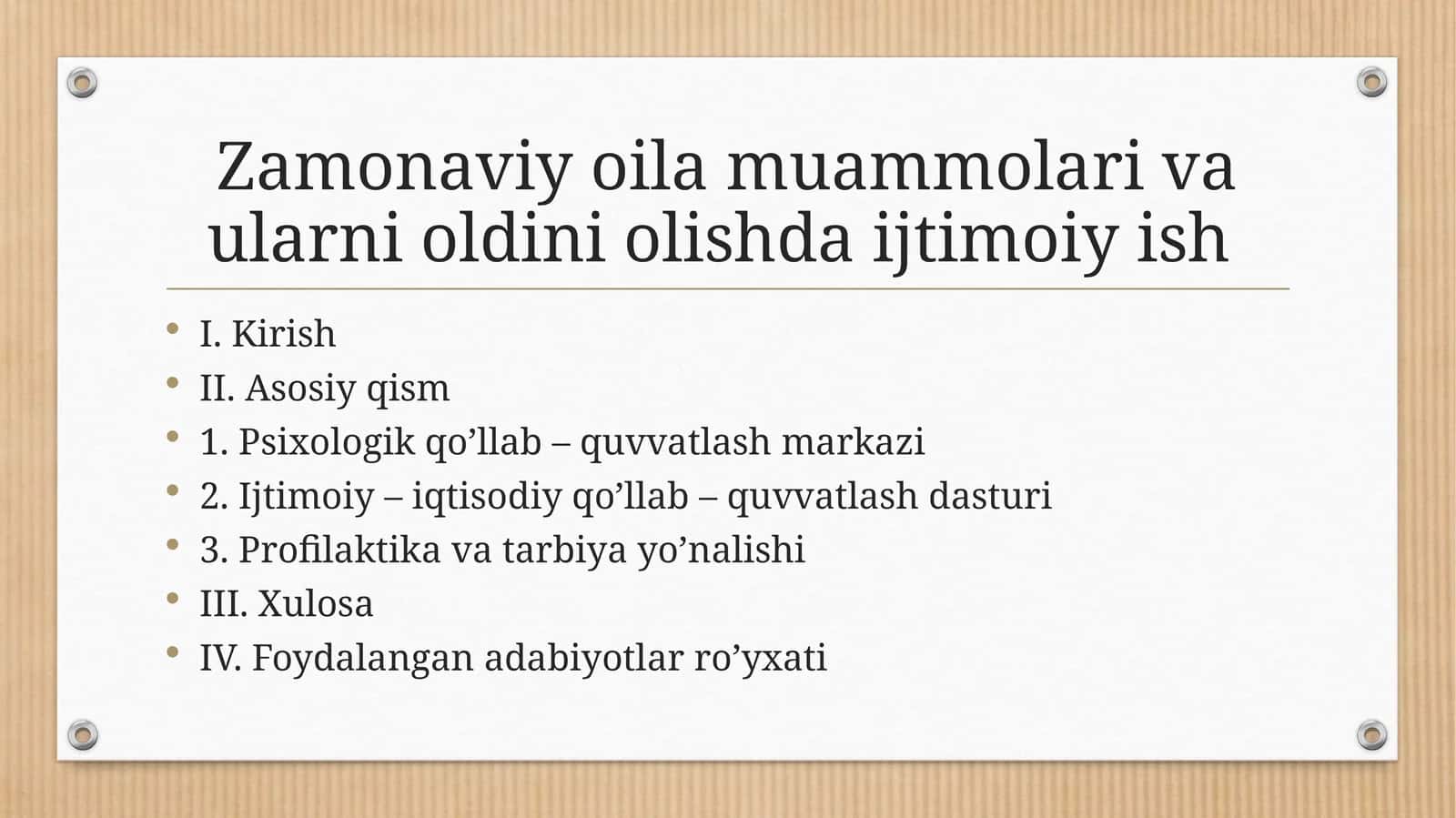 Zamonaviy oila muammolari va ularni oldini olishda ijtimoiy ish