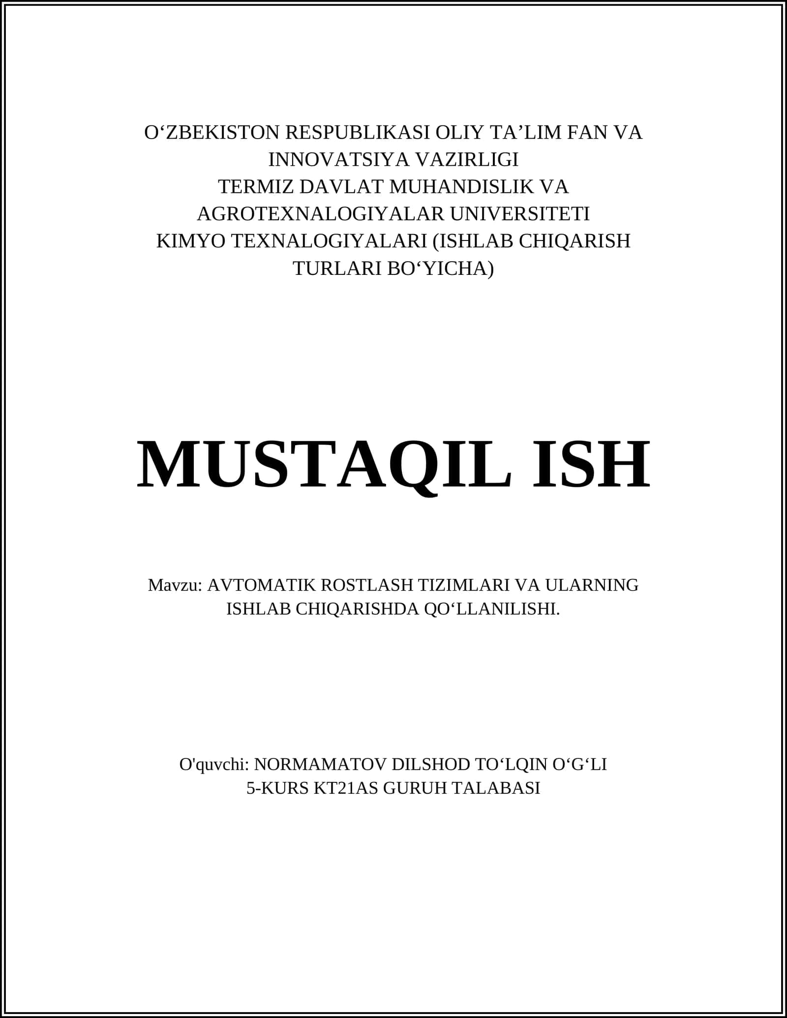 Avtomatik Rostlash Tizimlari