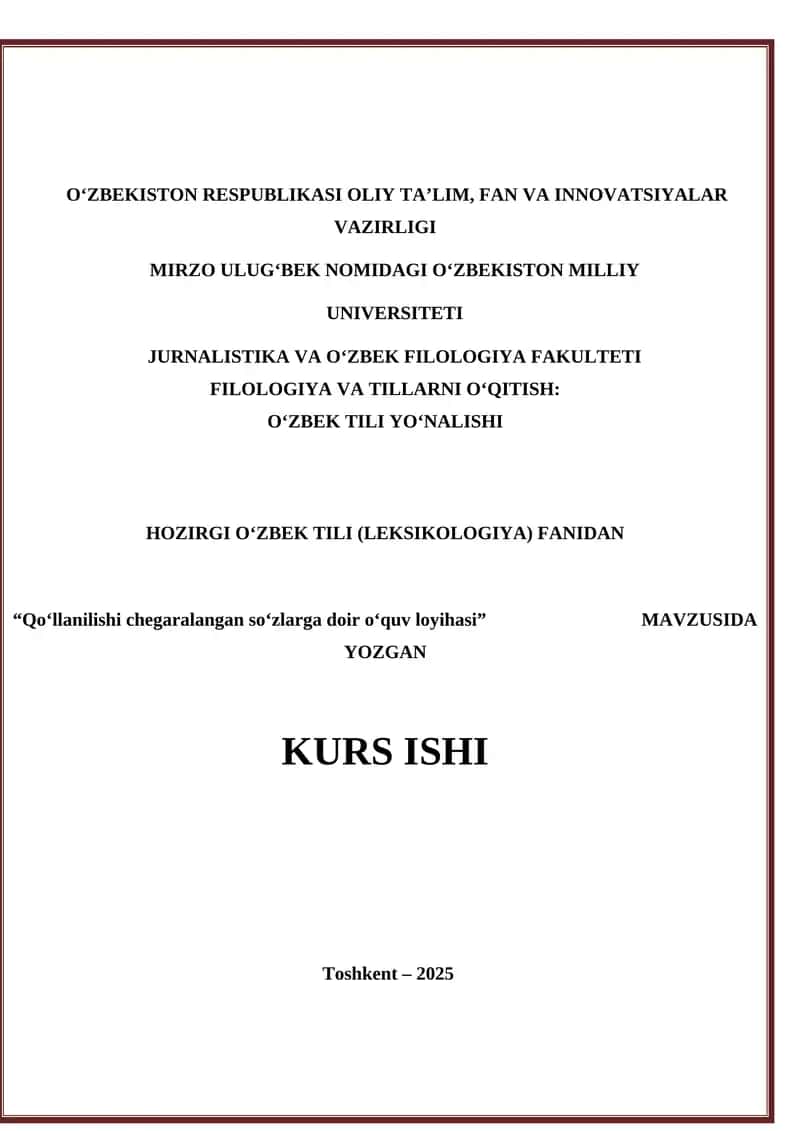 Qo‘llanilishi chegaralangan so‘zlarga doir o‘quv loyihasi