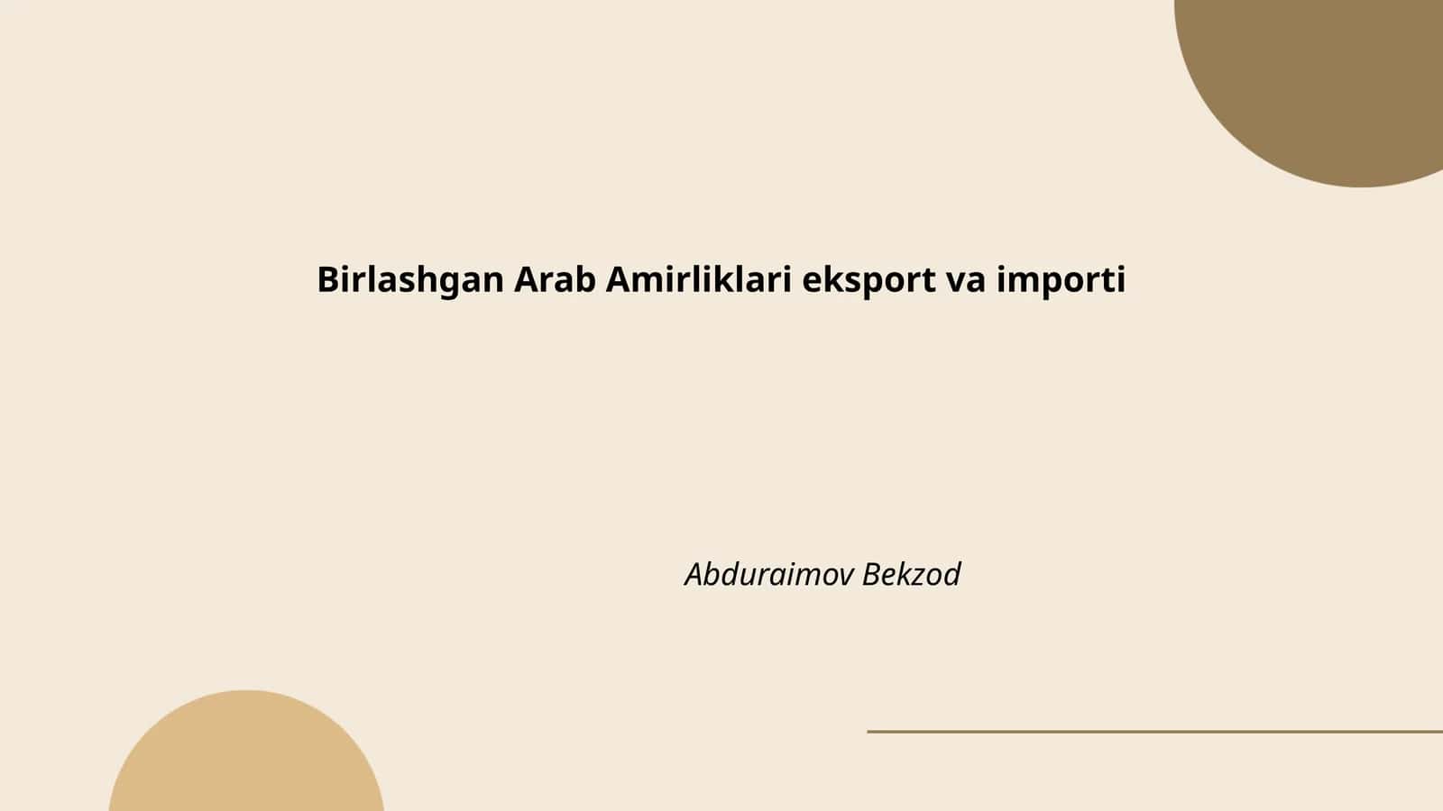 Birlashgan Arab Amirliklari eksport va importi