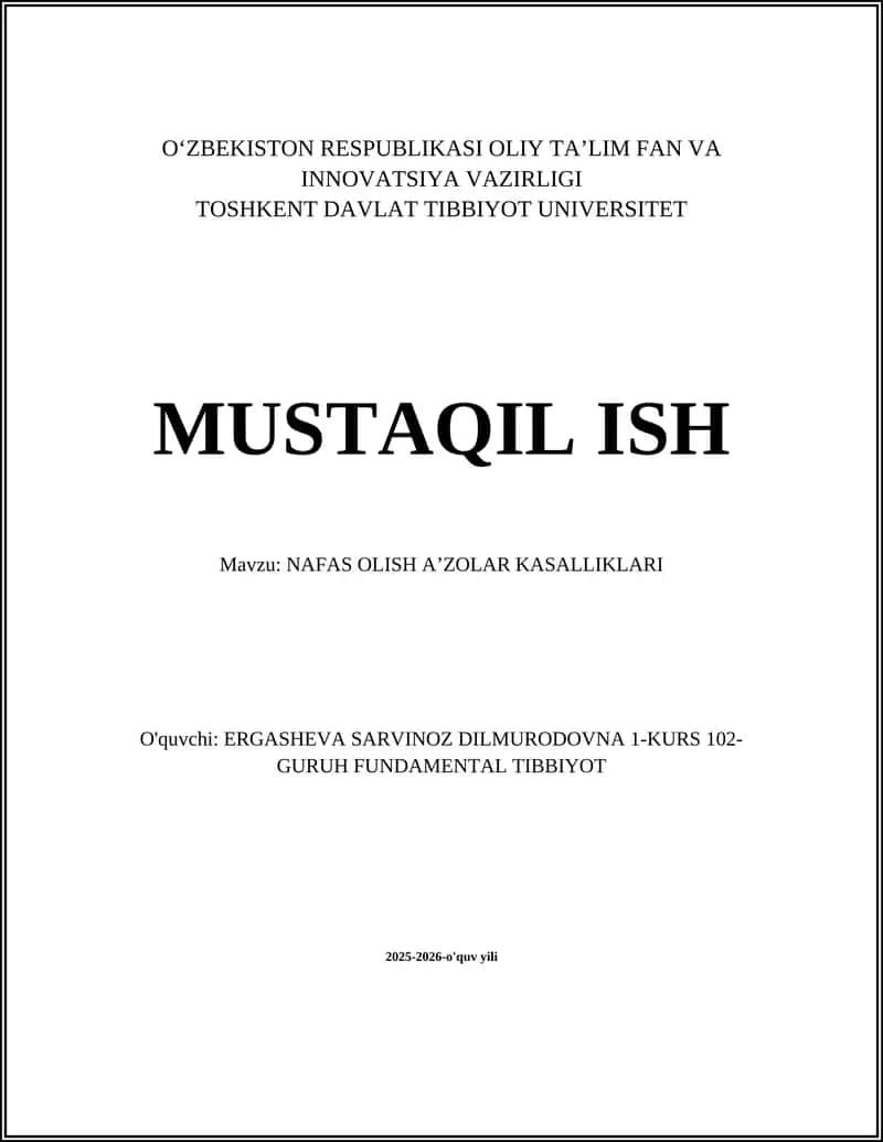 NAFAS OLISH A’ZOLAR KASALLIKLARI