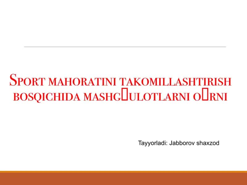 Sport mahoratini takomillashtirish bosqichida mashgʻulotlarni oʻrni