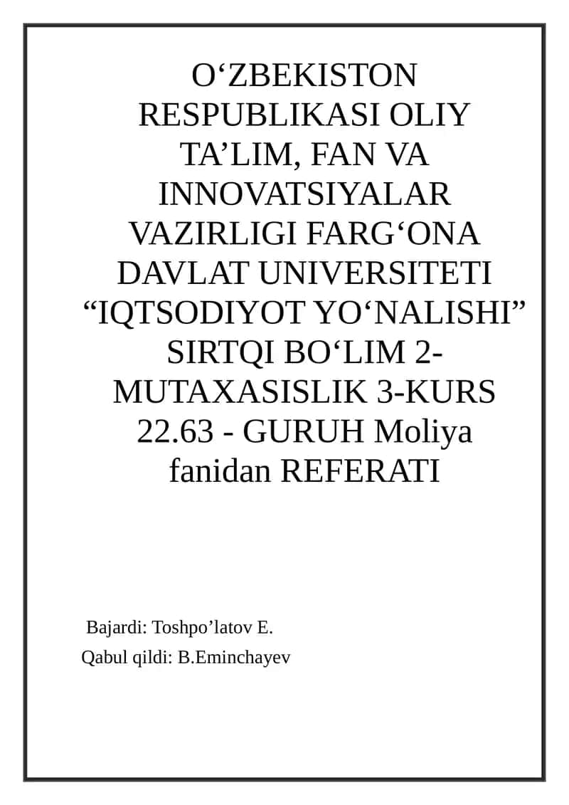 Korxonalarning moliyaviy resurslari