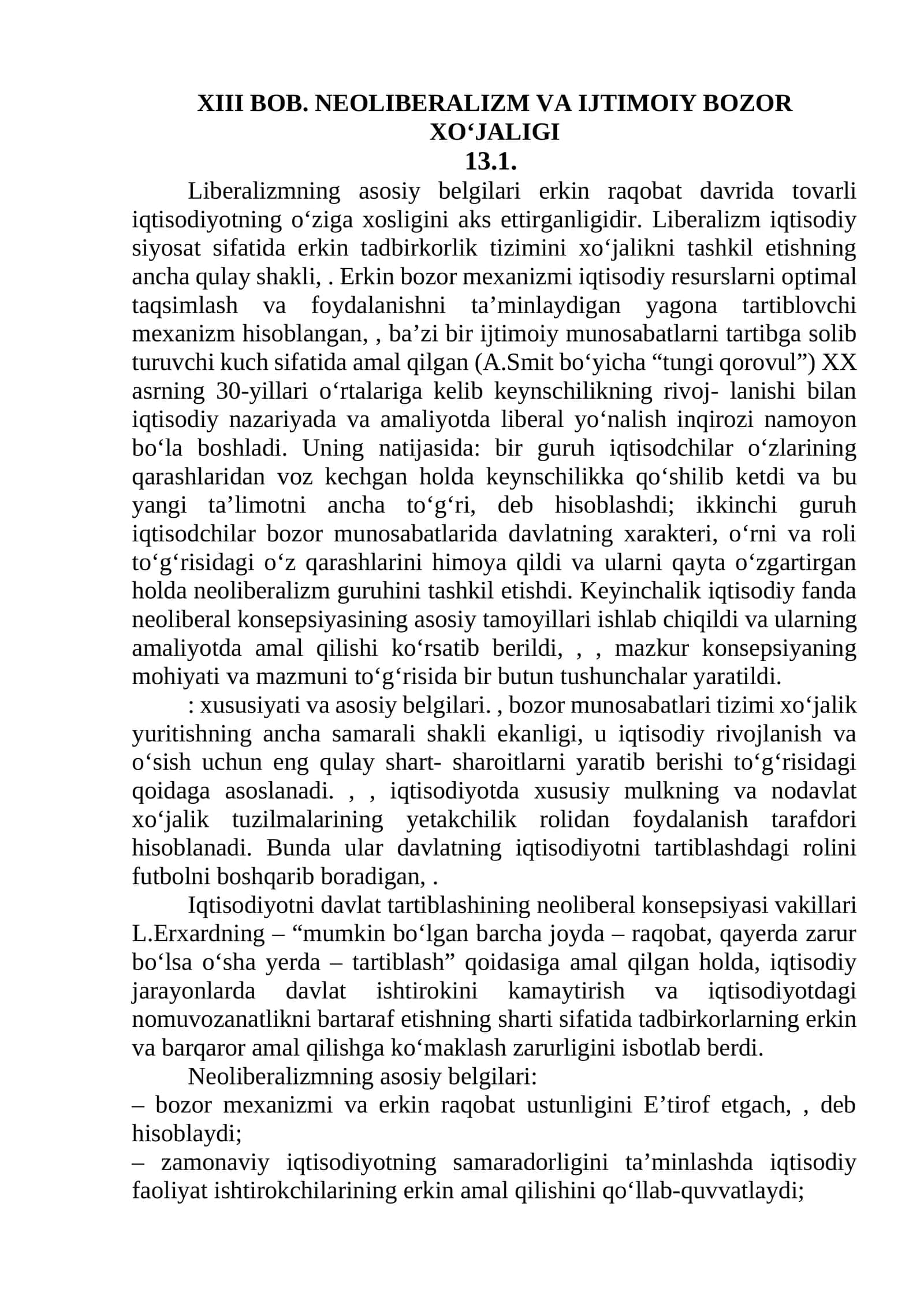 NEOLIBERALIZM VA IJTIMOIY BOZOR XO‘JALIGI