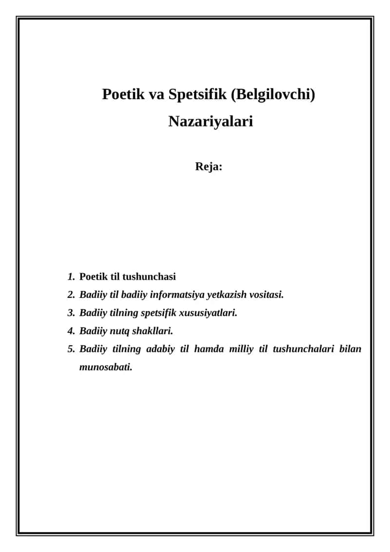 Poetik va Spetsifik (Belgilovchi) Nazariyasi