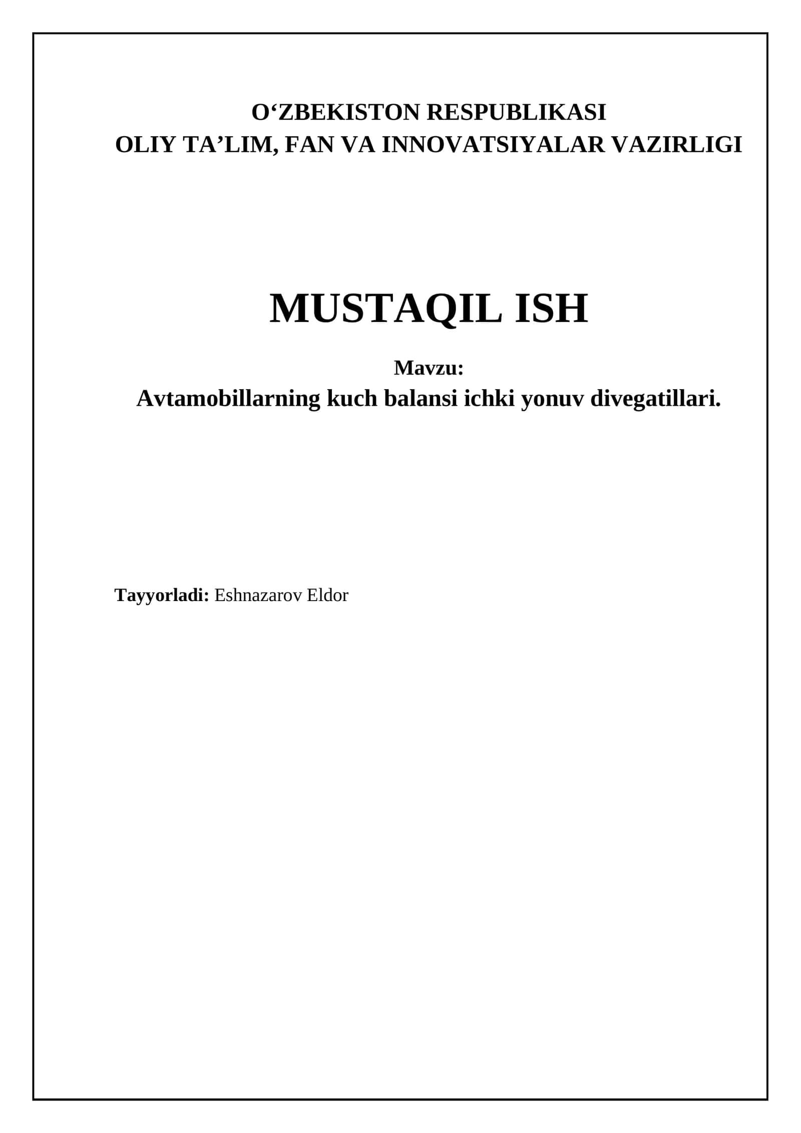 Avtomobil quvvat balansining asoslari