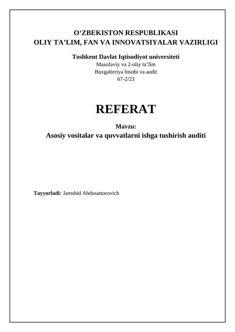 Asosiy vositalar va quvvatlarni ishga tushirish auditi