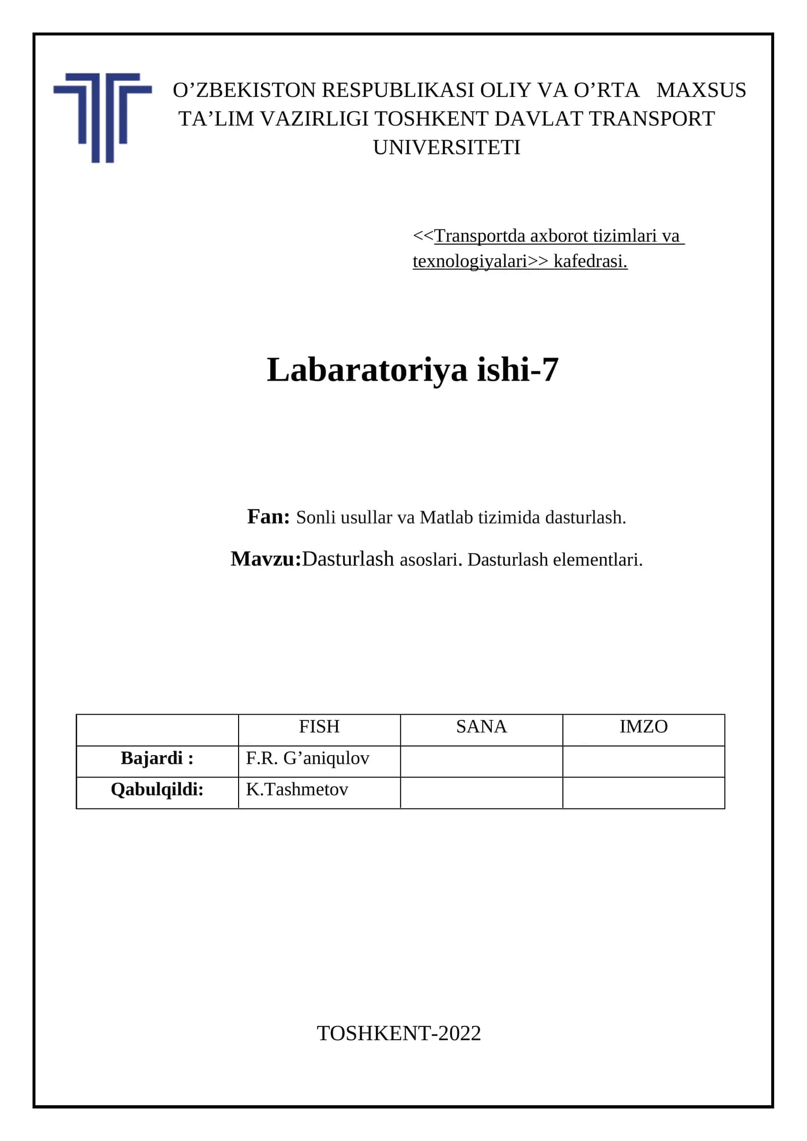 Dasturlash asoslari. Dasturlash elementlari