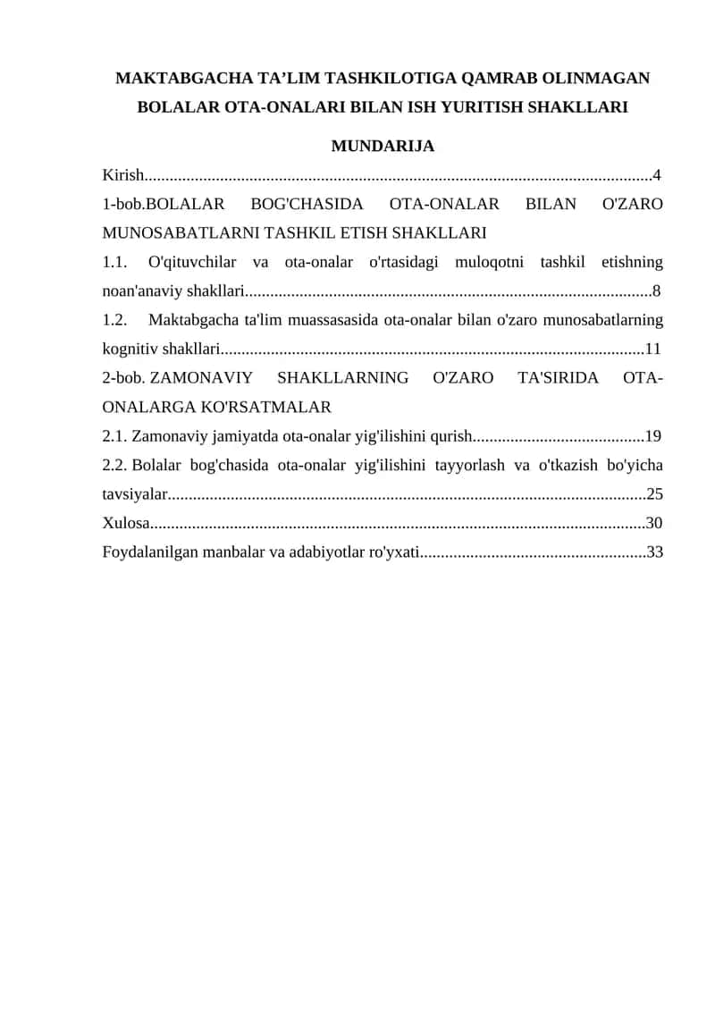 MAKTABGACHA TA’LIM TASHKILOTIGA QAMRAB OLINMAGAN BOLALAR OTA-ONALARI BILAN ISH YURITISH SHAKLLARI