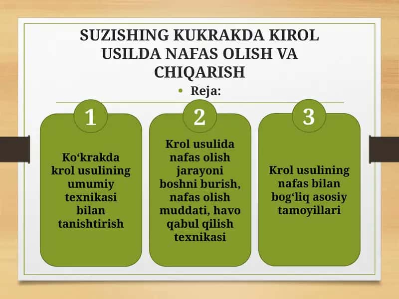 Ko‘krakda krol usulining umumiy texnikasi bilan tanishtirish